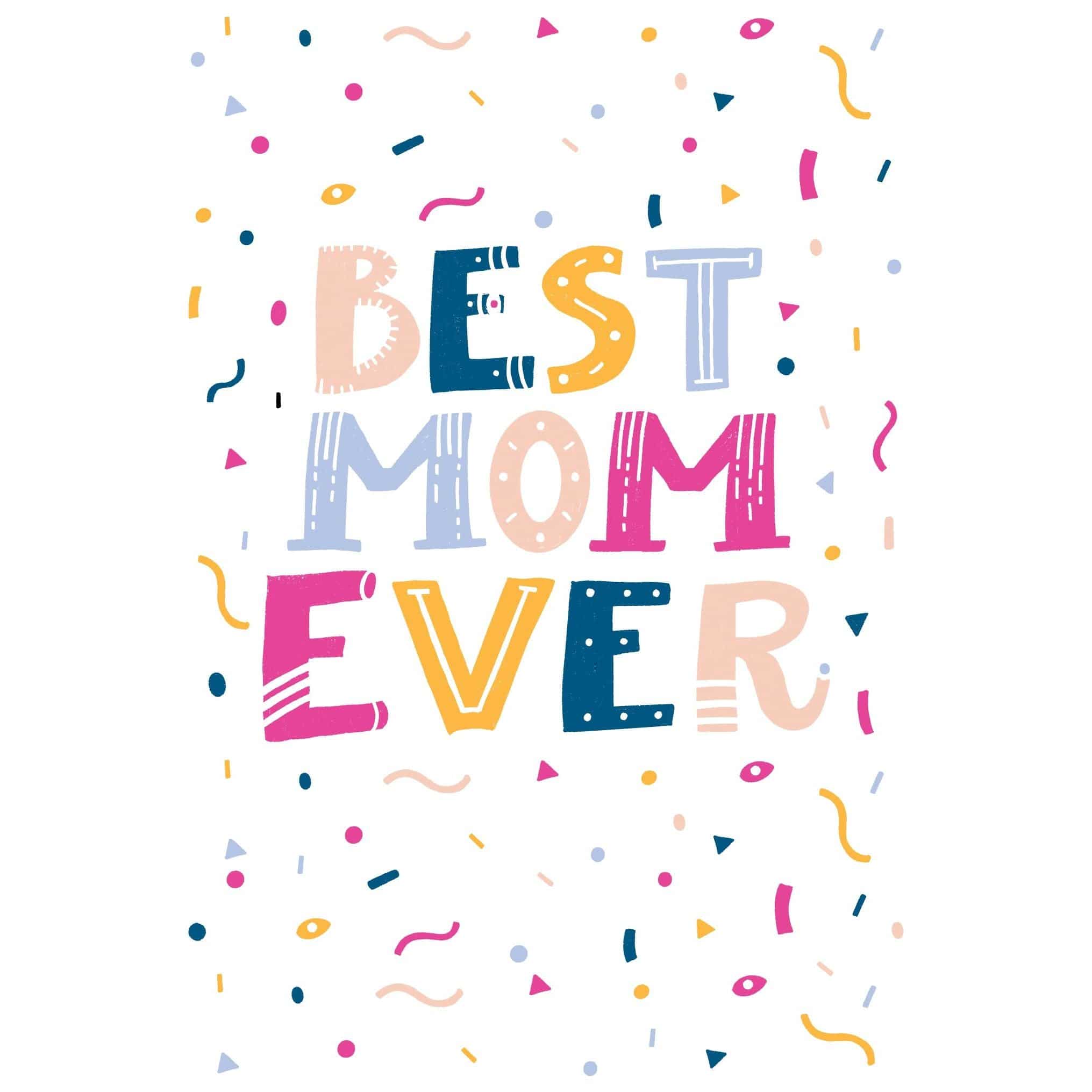 Colorful confetti with "Best Mom" message for Mother's Day celebration by Pictura. Bright, festive design for special occasions.
